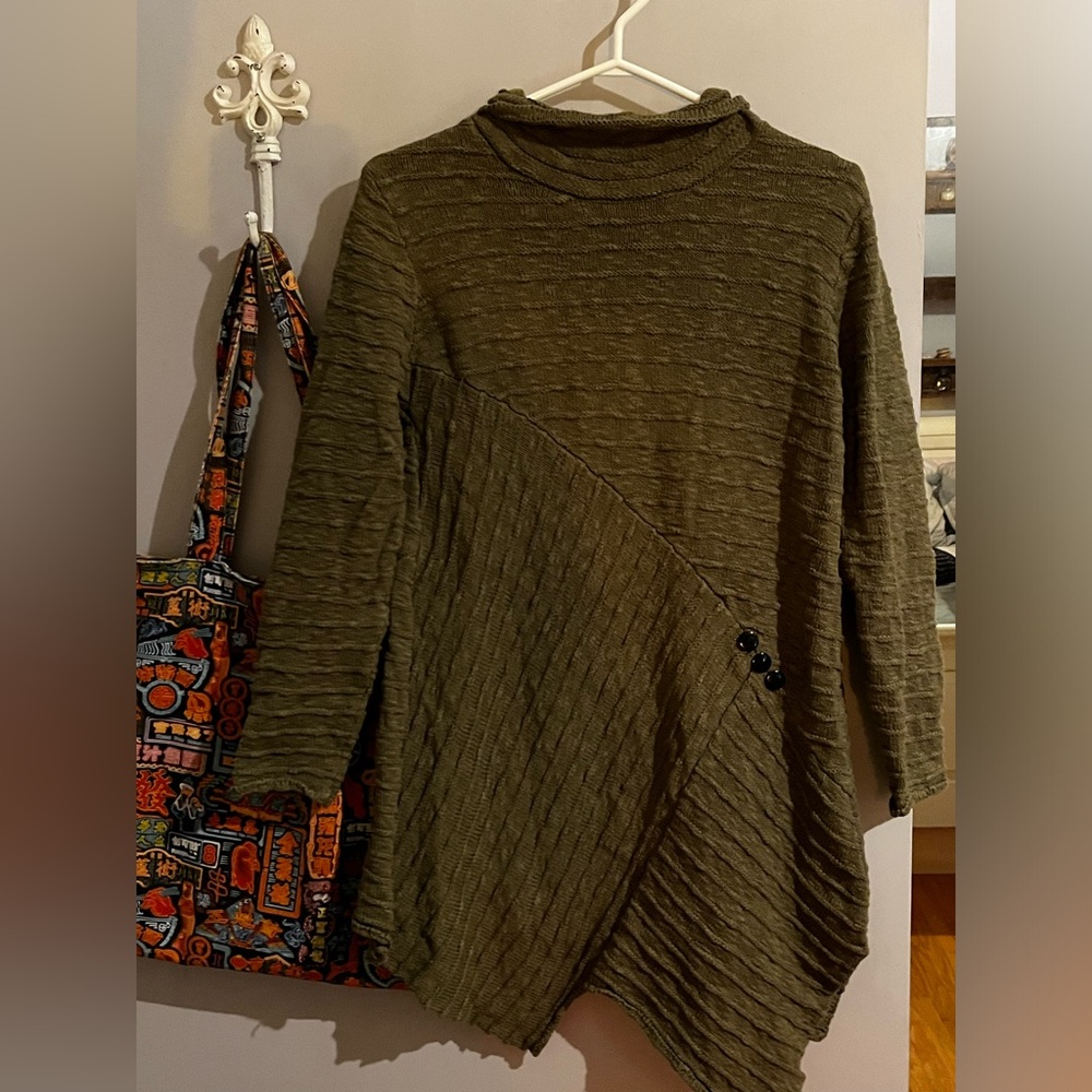 Oversized olive green sweater with button detail